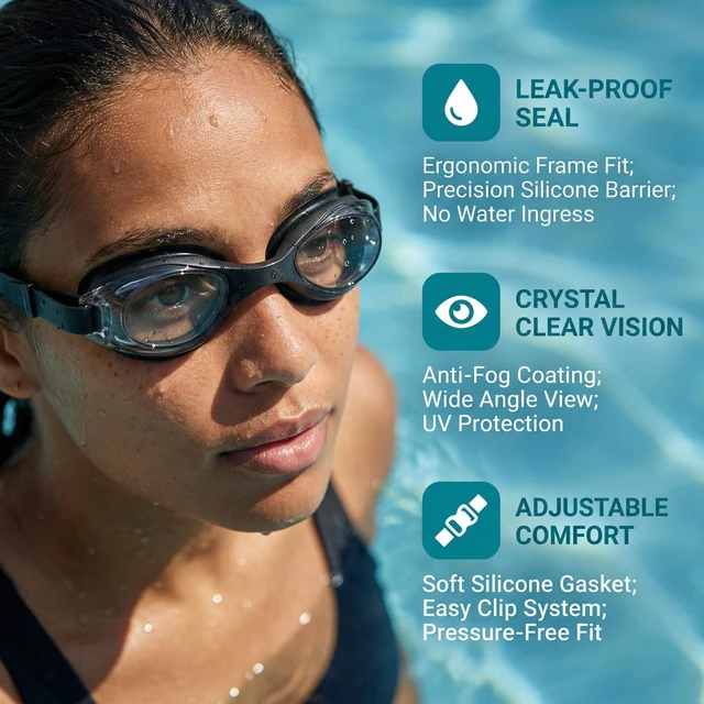 Alt view image 4 of 7 - Swim Goggles with Anti-Fog, Anti-UV Lenses, No Leaking, Clear Vision for Adults Men Women Youth (black)