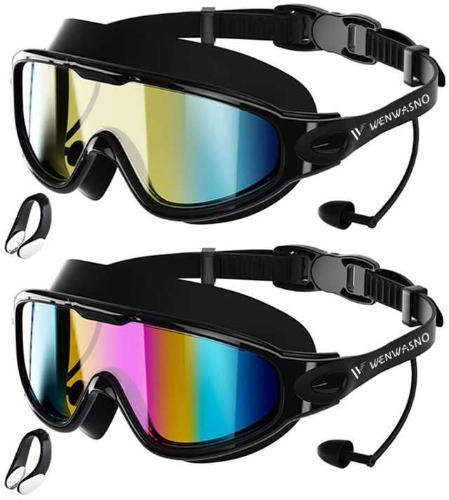 Main image of Adult Swim Goggles, 2 Pack Anti-Fog Waterproof HD UV Protection Large Rim Swimming Goggles