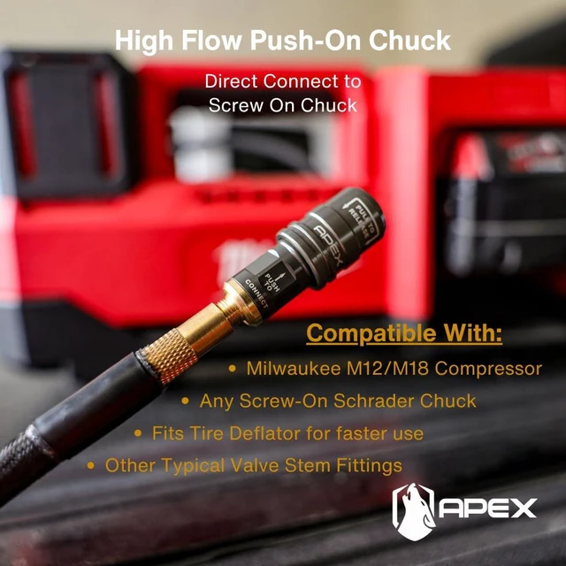 Alt view image 2 of 4 - High Flow Push On Air Chuck - Product Compatible with: Milwaukee M12 M18 Inflator - Air Up Faster