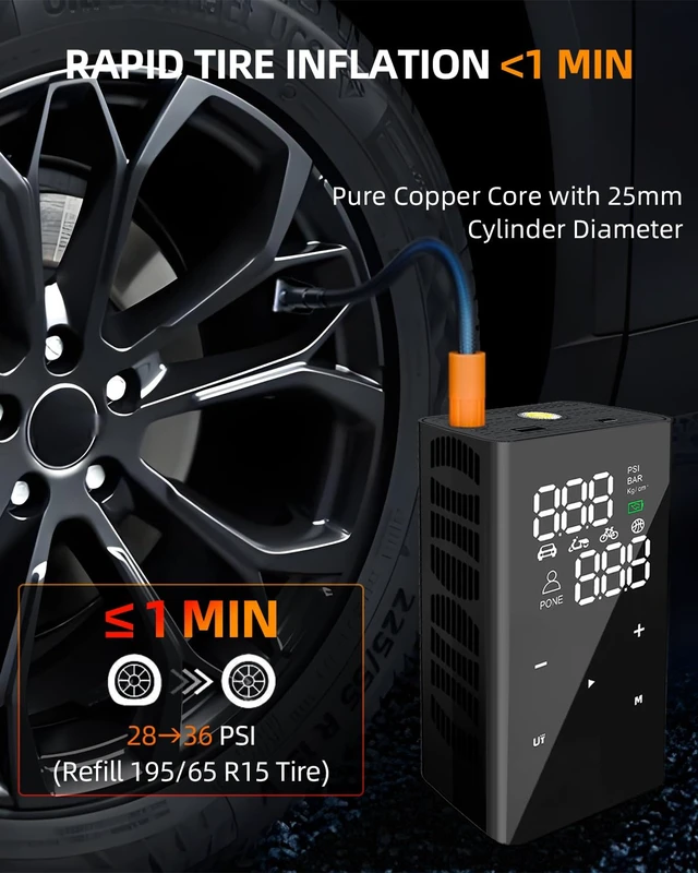 Alt view image 5 of 7 - Tire Inflator Portable Air Compressor, 4X Faster Inflation Cordless Electric Air Pump for Car Tires with Digital Tire Pressure Gauge SUV, Light Truck, Motorcycle, Bike, Car Accessories Gifts for Men