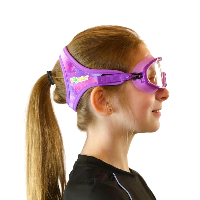 Main image of Kids Goggles Mask Ages 4-10, Wide View, Anti-Fog, Purple Galaxiez | No hair pull patented strap, Anti fog coating, Wide view panoramic lens, Mask style fit