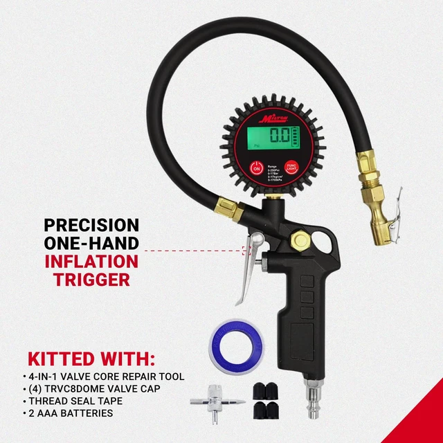 Alt view image 3 of 7 - 507KIT Digital Tire Inflator Car Accessories w/Accurate Air Tire Pressure Gauge, 14 Rubber Air Hose 250 PSI, Brass Lock-On Clip Air Chuck and Compressor Accessories