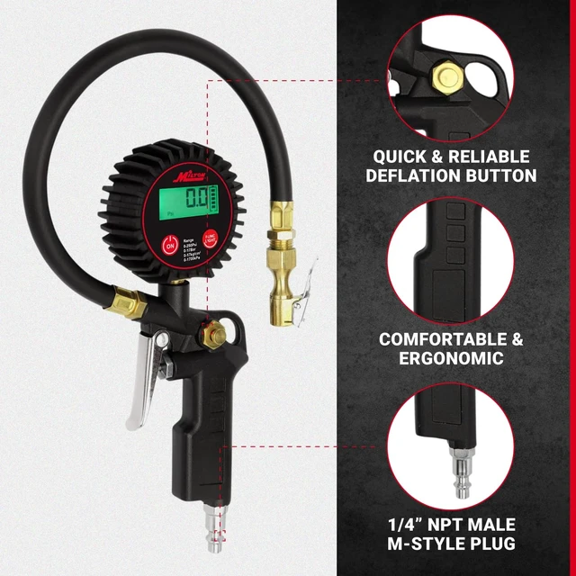 Alt view image 4 of 7 - 507KIT Digital Tire Inflator Car Accessories w/Accurate Air Tire Pressure Gauge, 14 Rubber Air Hose 250 PSI, Brass Lock-On Clip Air Chuck and Compressor Accessories