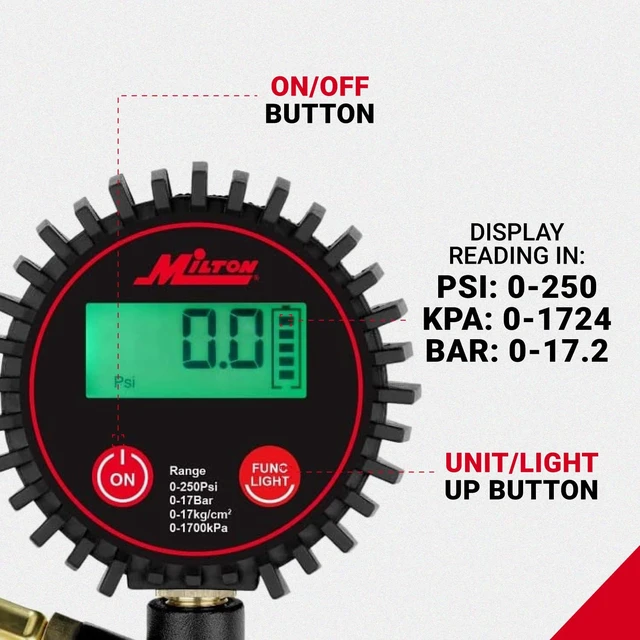 Alt view image 5 of 7 - 507KIT Digital Tire Inflator Car Accessories w/Accurate Air Tire Pressure Gauge, 14 Rubber Air Hose 250 PSI, Brass Lock-On Clip Air Chuck and Compressor Accessories
