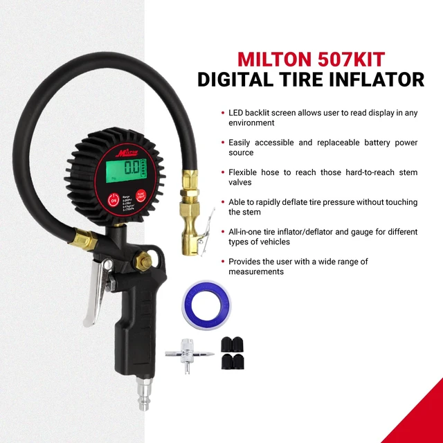 Alt view image 6 of 7 - 507KIT Digital Tire Inflator Car Accessories w/Accurate Air Tire Pressure Gauge, 14 Rubber Air Hose 250 PSI, Brass Lock-On Clip Air Chuck and Compressor Accessories
