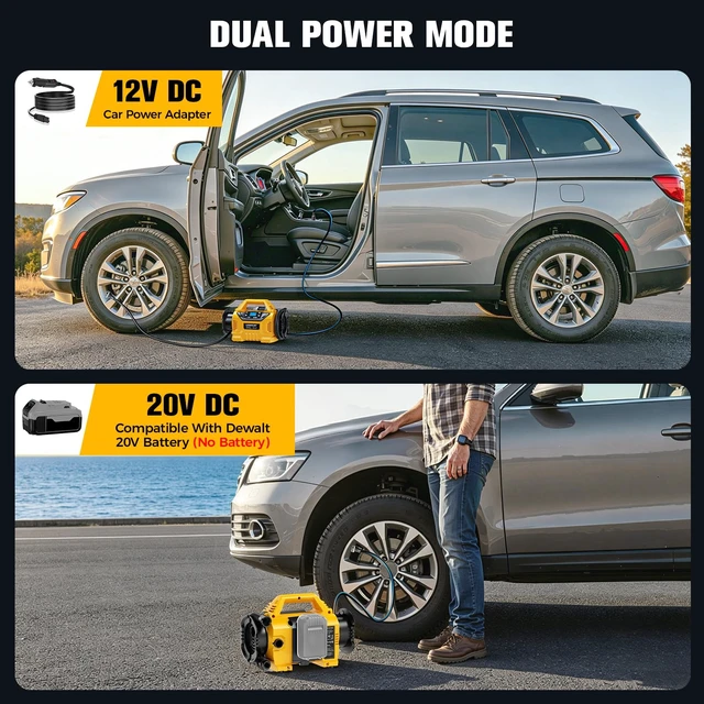 Alt view image 2 of 7 - 3X Faster Cordless Tire Inflator Air Compressor Pump Compatible With Dewalt 20V Battery, 160PSI 12V DC/20V DC with Pressure Gauge & Deflator for Car, Pickup, Air Mattresses (Tool Only)