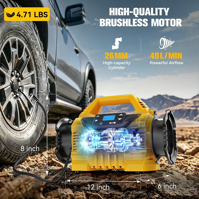 Alt view image 4 of 7 - 3X Faster Cordless Tire Inflator Air Compressor Pump Compatible With Dewalt 20V Battery, 160PSI 12V DC/20V DC with Pressure Gauge & Deflator for Car, Pickup, Air Mattresses (Tool Only)