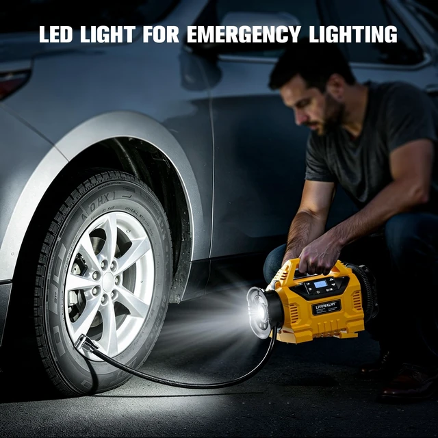 Alt view image 7 of 7 - 3X Faster Cordless Tire Inflator Air Compressor Pump Compatible With Dewalt 20V Battery, 160PSI 12V DC/20V DC with Pressure Gauge & Deflator for Car, Pickup, Air Mattresses (Tool Only)