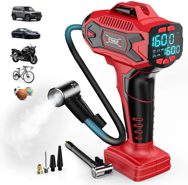 Main image of 160PSI Tire Inflator Compatible with Milwaukee 18V Battery | Portable Air Compressor Cordless Air Pump with Digital Pressure Gauge for Cars, SUV, Motorcycles, Bikes, Balls (Tool Only)