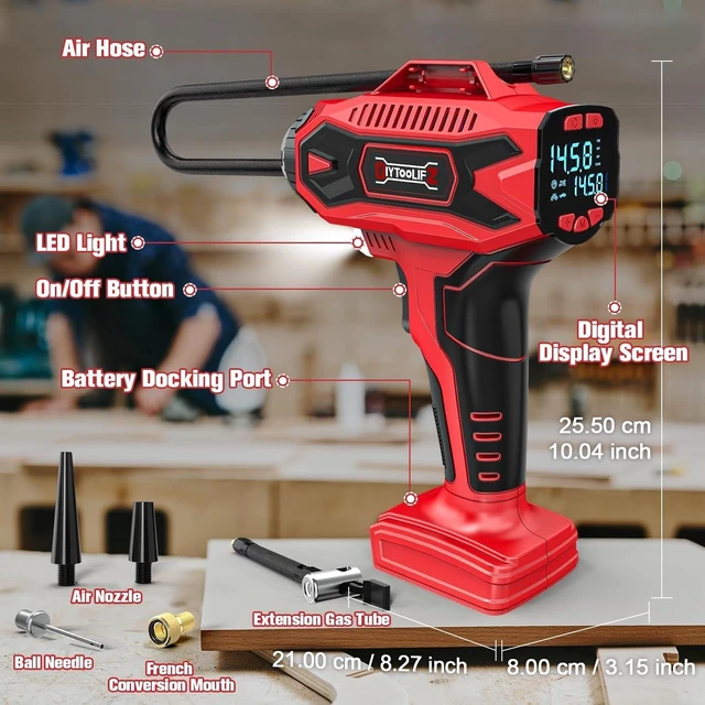 Alt view image 3 of 7 - 160PSI Tire Inflator Compatible with Milwaukee 18V Battery | Portable Air Compressor Cordless Air Pump with Digital Pressure Gauge for Cars, SUV, Motorcycles, Bikes, Balls (Tool Only)