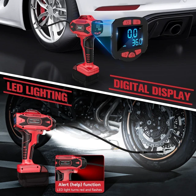 Alt view image 6 of 7 - 160PSI Tire Inflator Compatible with Milwaukee 18V Battery | Portable Air Compressor Cordless Air Pump with Digital Pressure Gauge for Cars, SUV, Motorcycles, Bikes, Balls (Tool Only)