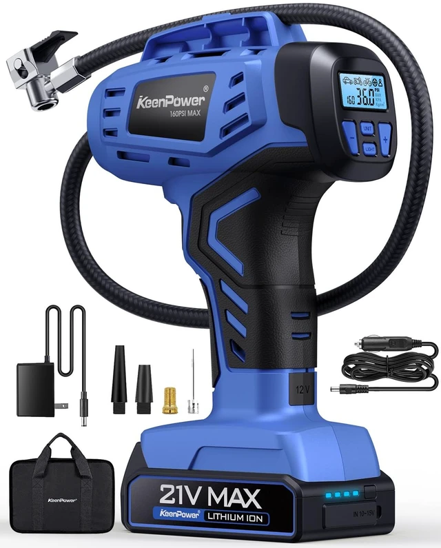 Main image of Smart Cordless Tire Inflator Portable Air Compressor Rechargeable 21V Battery Powered 160PSI Handheld Air Pump w/4+N Smart Modes & Dual Power & Digital Pressure Gauge for Cars Motorcycles