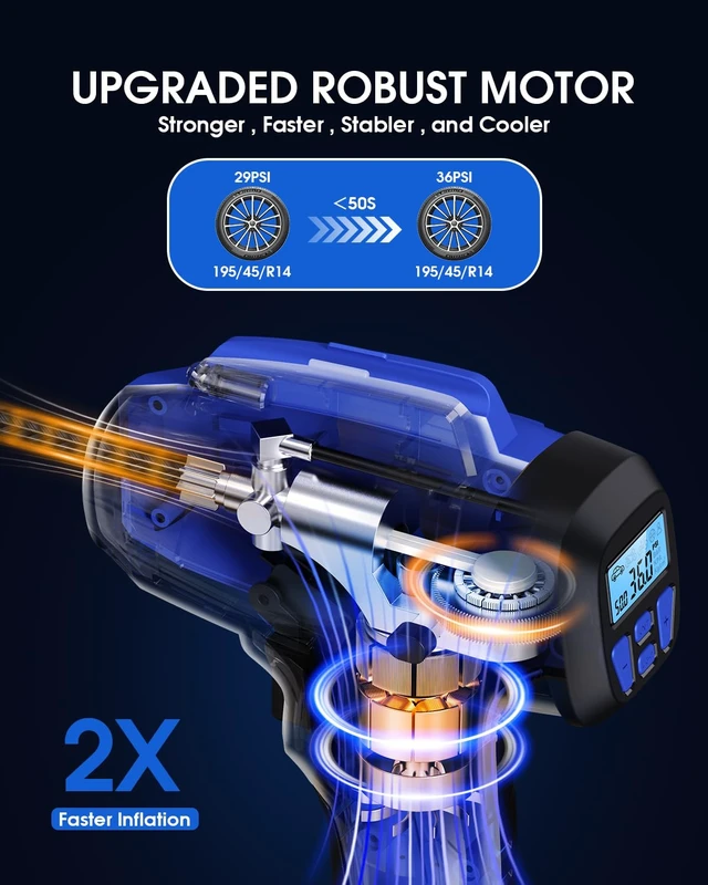Alt view image 2 of 7 - Smart Cordless Tire Inflator Portable Air Compressor Rechargeable 21V Battery Powered 160PSI Handheld Air Pump w/4+N Smart Modes & Dual Power & Digital Pressure Gauge for Cars Motorcycles