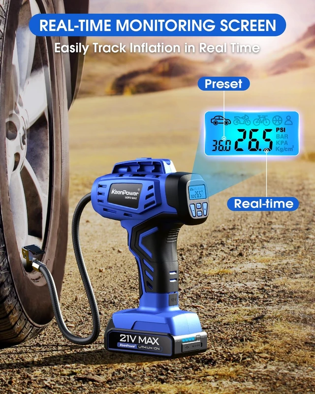 Alt view image 3 of 7 - Smart Cordless Tire Inflator Portable Air Compressor Rechargeable 21V Battery Powered 160PSI Handheld Air Pump w/4+N Smart Modes & Dual Power & Digital Pressure Gauge for Cars Motorcycles