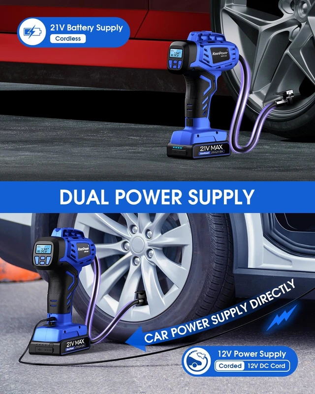 Alt view image 4 of 7 - Smart Cordless Tire Inflator Portable Air Compressor Rechargeable 21V Battery Powered 160PSI Handheld Air Pump w/4+N Smart Modes & Dual Power & Digital Pressure Gauge for Cars Motorcycles