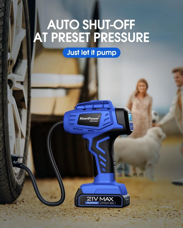 Alt view image 5 of 7 - Smart Cordless Tire Inflator Portable Air Compressor Rechargeable 21V Battery Powered 160PSI Handheld Air Pump w/4+N Smart Modes & Dual Power & Digital Pressure Gauge for Cars Motorcycles