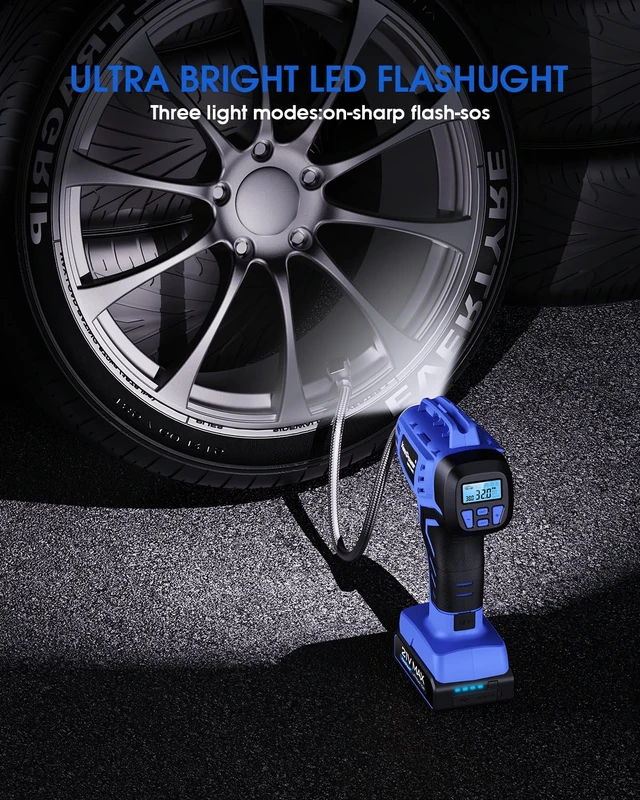 Alt view image 7 of 7 - Smart Cordless Tire Inflator Portable Air Compressor Rechargeable 21V Battery Powered 160PSI Handheld Air Pump w/4+N Smart Modes & Dual Power & Digital Pressure Gauge for Cars Motorcycles
