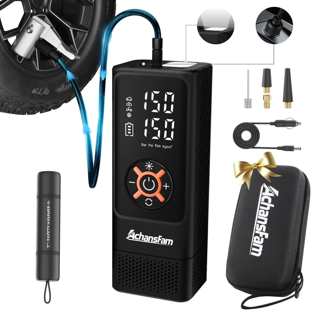 Main image of S9 Heavy Duty Tire Inflator, 150PSI Truck Air Compressor, 7800mAh Battery | 22mm Cylinder for SUV/Truck Tires, DC Power Support, Premium Storage Case & Safety Hammer Included, Built-in light