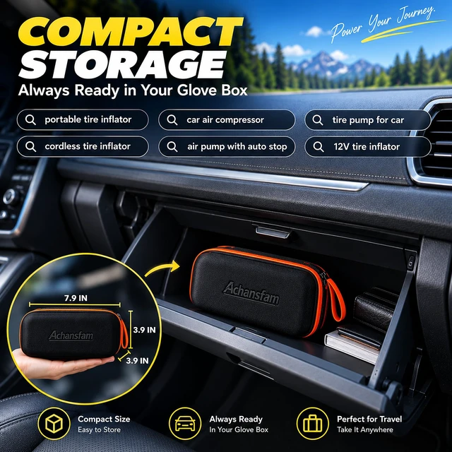 Alt view image 6 of 7 - Tire Inflator 150PSI Portable Air Compressor, 6000mAh & DC Power Support | 6IN1 Emergency Kit, 45L/Min airflow for Cars & SUVs, Digital Gauge, Auto Shut-Off, Extended 22" Hose, Premium EVA case