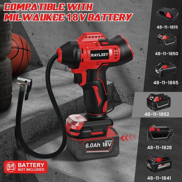 Alt view image 2 of 6 - 160PSI Portable Tire Inflator for Milwaukee 18V Battery, Tool Only | Tire Pump with Pressure Gauge, Auto-Shutoff, Fast Inflation, LED Light, Air Compressor Portable for Car Motorcycle Bike Ball