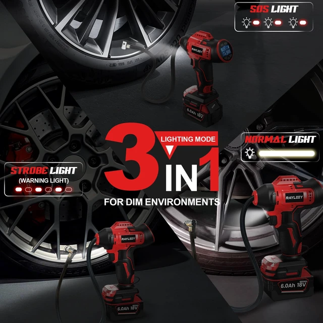 Alt view image 5 of 6 - 160PSI Portable Tire Inflator for Milwaukee 18V Battery, Tool Only | Tire Pump with Pressure Gauge, Auto-Shutoff, Fast Inflation, LED Light, Air Compressor Portable for Car Motorcycle Bike Ball