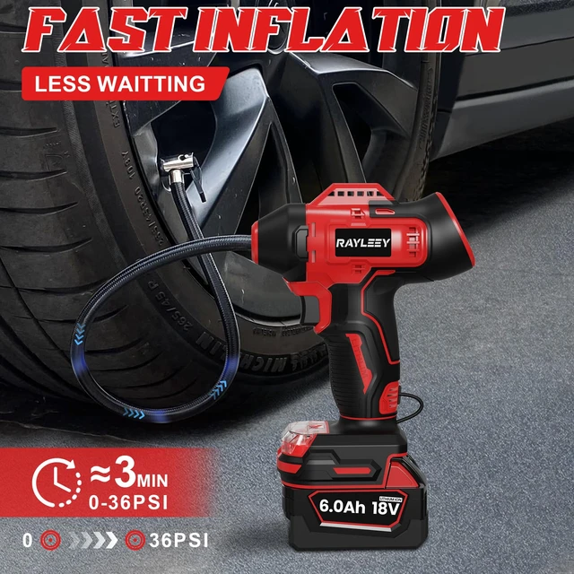 Alt view image 4 of 6 - 160PSI Portable Tire Inflator for Milwaukee 18V Battery, Tool Only | Tire Pump with Pressure Gauge, Auto-Shutoff, Fast Inflation, LED Light, Air Compressor Portable for Car Motorcycle Bike Ball