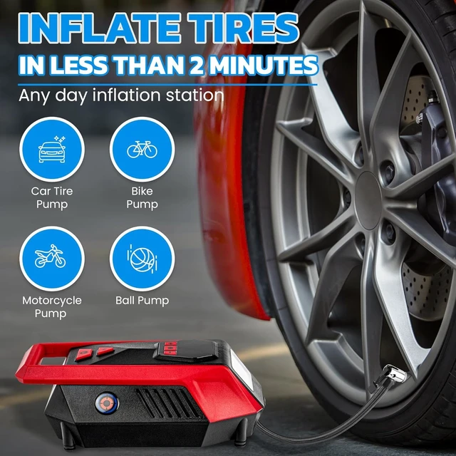 Alt view image 2 of 7 - Bullseye 12V DC Car Tire Inflator Portable Air Compressor - Rapid 2 Minute Inflation, Auto Shut-Off, Max 150 PSI, Easy Cord Storage, Digital Pressure Gauge, Works For Bikes, Motorcycles, Inflateables