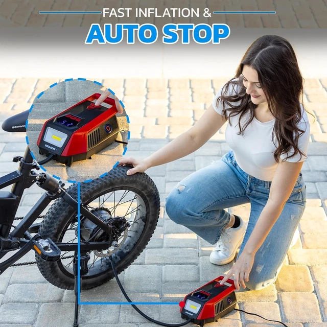 Alt view image 4 of 7 - Bullseye 12V DC Car Tire Inflator Portable Air Compressor - Rapid 2 Minute Inflation, Auto Shut-Off, Max 150 PSI, Easy Cord Storage, Digital Pressure Gauge, Works For Bikes, Motorcycles, Inflateables
