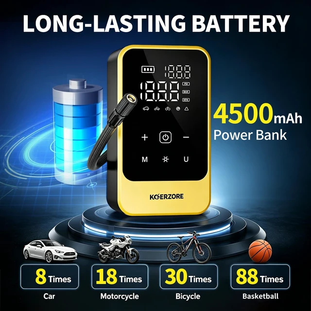Alt view image 3 of 7 - Tire Inflator Portable Air Compressor,150 PSI Cordless Air Pump | Gifts for Men,Bike Pump with Digital Pressure Gauge for Auto, Motorcycle, Bicycle, Balls, Car Accessories