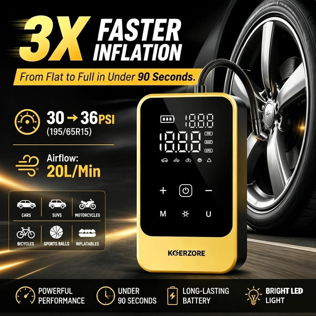 Alt view image 2 of 7 - Tire Inflator Portable Air Compressor,150 PSI Cordless Air Pump | Gifts for Men,Bike Pump with Digital Pressure Gauge for Auto, Motorcycle, Bicycle, Balls, Car Accessories
