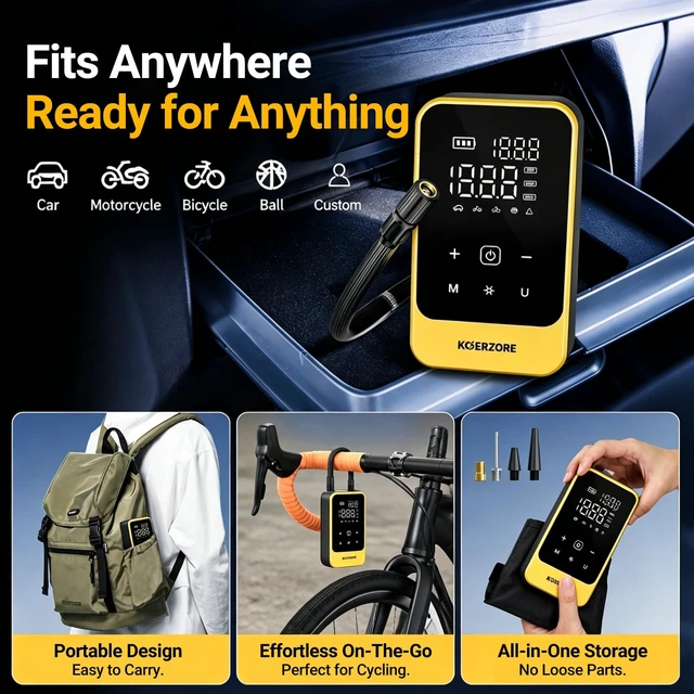 Alt view image 6 of 7 - Tire Inflator Portable Air Compressor,150 PSI Cordless Air Pump | Gifts for Men,Bike Pump with Digital Pressure Gauge for Auto, Motorcycle, Bicycle, Balls, Car Accessories