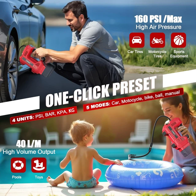 Alt view image 4 of 7 - 160PSI Cordless Tire Inflator Compatible with Milwaukee 18V Air Compressor, Portable Air Pump Automatic Shut Off, LED Light, Digital Pressure Gauge for Cars Motorcycles Bikes (Tool Only)