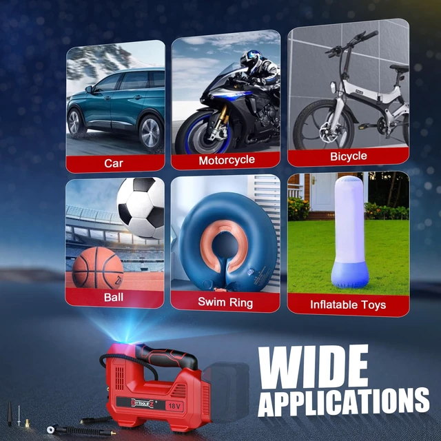 Alt view image 5 of 7 - 160PSI Cordless Tire Inflator Compatible with Milwaukee 18V Air Compressor, Portable Air Pump Automatic Shut Off, LED Light, Digital Pressure Gauge for Cars Motorcycles Bikes (Tool Only)