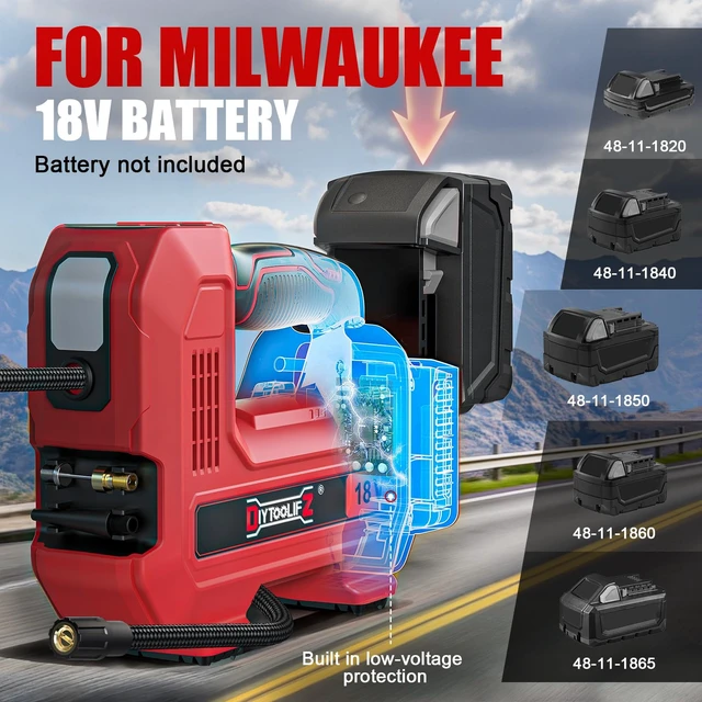 Alt view image 6 of 7 - 160PSI Cordless Tire Inflator Compatible with Milwaukee 18V Air Compressor, Portable Air Pump Automatic Shut Off, LED Light, Digital Pressure Gauge for Cars Motorcycles Bikes (Tool Only)