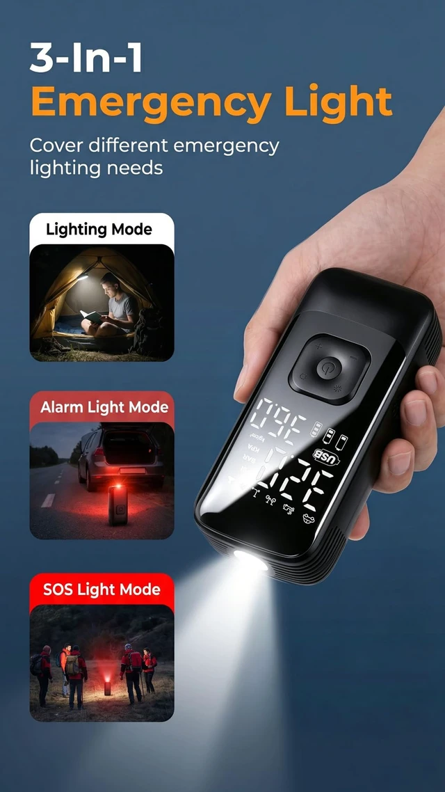 Alt view image 5 of 7 - Tire Inflator Portable Air Compressor, 150 PSI 4X Faster Electric Air Pump with Auto Shut-Off, Rechargeable Battery, LED Light, Digital Gauge for Car, Motorcycle, Bike, ATV, Scooter & Sports Balls