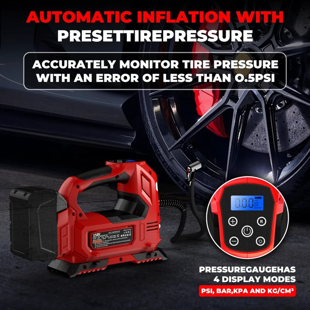 Alt view image 5 of 6 - Cordless Tire Inflator Air Compressor Compatible with Milwaukee 18V Battery,160PSI Portable LED Light Handheld Pump with Digital Pressure Gauge Cars Motorcycles Bikes Balls(Battery Not Included)