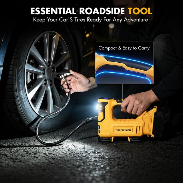 Alt view image 2 of 7 - ire Inflator Portable Air Compressor Compatible with Dewalt 20V Battery Electric Air Pump with Digital Pressure Gauge, Built-In Deflation Valve for Cars Bikes Balls(Battery Not Included)