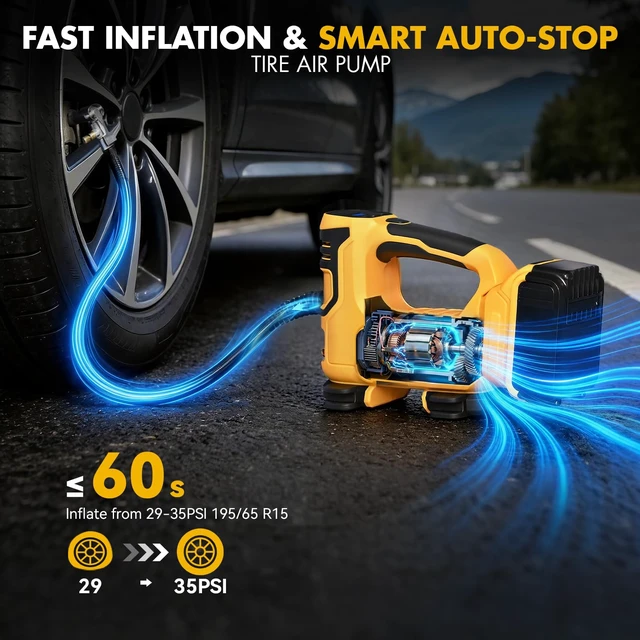 Alt view image 5 of 7 - ire Inflator Portable Air Compressor Compatible with Dewalt 20V Battery Electric Air Pump with Digital Pressure Gauge, Built-In Deflation Valve for Cars Bikes Balls(Battery Not Included)