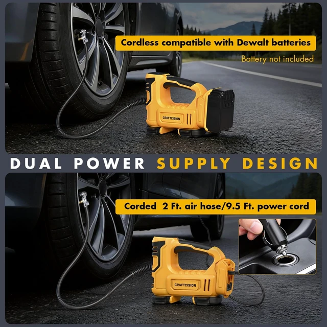 Alt view image 4 of 7 - ire Inflator Portable Air Compressor Compatible with Dewalt 20V Battery Electric Air Pump with Digital Pressure Gauge, Built-In Deflation Valve for Cars Bikes Balls(Battery Not Included)