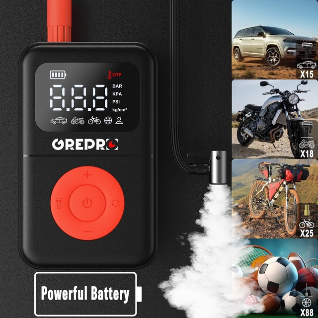 Alt view image 3 of 7 - Tire Inflator Portable Air Compressor | 160 PSI, Digital Pressure Gauge, LED Light, Multiple Adapters for Car, Motorcycle, Bicycle, and Other Inflatables