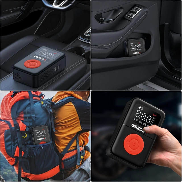 Alt view image 7 of 7 - Tire Inflator Portable Air Compressor | 160 PSI, Digital Pressure Gauge, LED Light, Multiple Adapters for Car, Motorcycle, Bicycle, and Other Inflatables