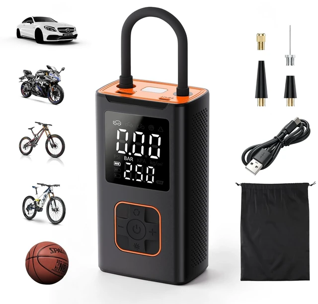 Main image of 4000mAh USB-C Air Compressor 150PSI Tire Inflator Portable Auto-Off Pump | 4000mAh long runtime, 8 tires fill, 19-cylinder metal motor, LED emergency light, power bank for car SUV truck.