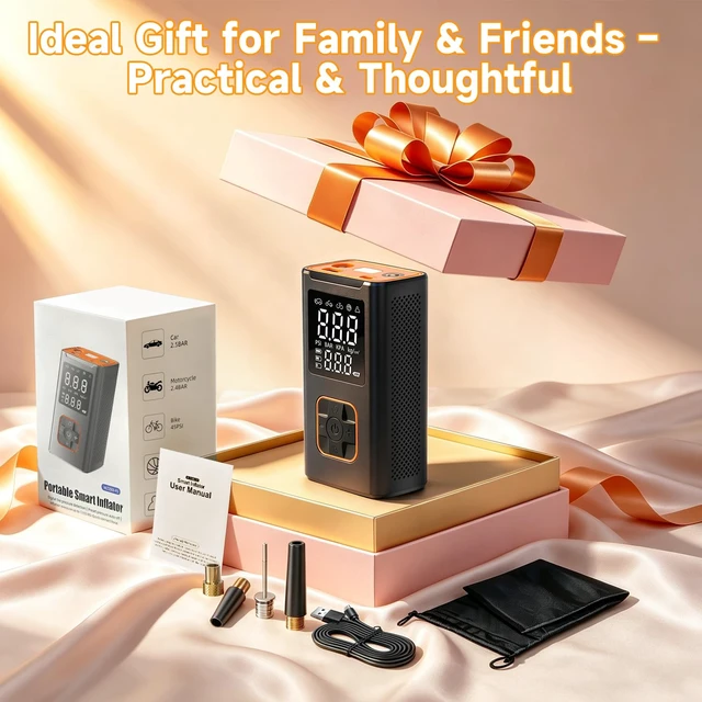 Alt view image 5 of 7 - 4000mAh USB-C Air Compressor 150PSI Tire Inflator Portable Auto-Off Pump | 4000mAh long runtime, 8 tires fill, 19-cylinder metal motor, LED emergency light, power bank for car SUV truck.