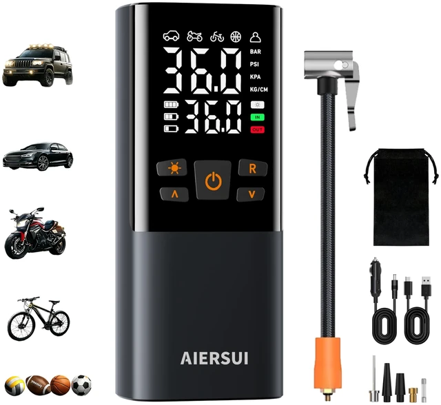 Main image of Tire Inflator Portable Air Compressor, Cordless 5-in-1 Smart Pump for Sedan/Motorcycle/Bike, 150PSI Auto-Stop, 6000mAh Power Bank, Lightweight with Digital Display, AS805