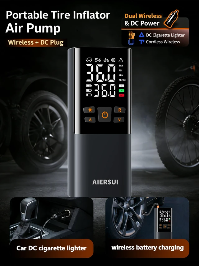Alt view image 5 of 7 - Tire Inflator Portable Air Compressor, Cordless 5-in-1 Smart Pump for Sedan/Motorcycle/Bike, 150PSI Auto-Stop, 6000mAh Power Bank, Lightweight with Digital Display, AS805