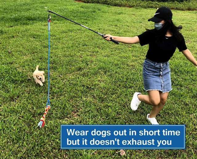 Alt view image 2 of 6 - Interactive Flirt Pole Toy for Dogs Chase,Outdoor Exercise,Agility Training | Durable Teaser Wand with Pet Fleece Rope Tether Lure,for Small Medium Large Breeds High Energy Dogs Herding and Tug of war