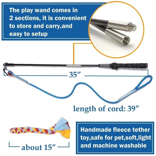 Alt view image 5 of 6 - Interactive Flirt Pole Toy for Dogs Chase,Outdoor Exercise,Agility Training | Durable Teaser Wand with Pet Fleece Rope Tether Lure,for Small Medium Large Breeds High Energy Dogs Herding and Tug of war