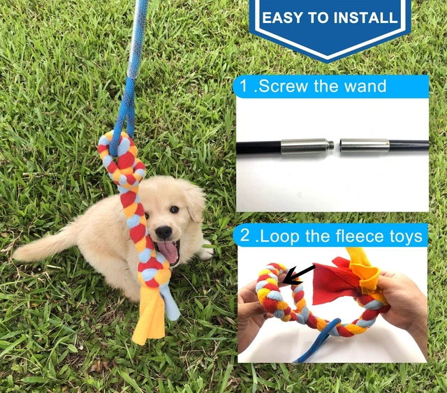 Alt view image 6 of 6 - Interactive Flirt Pole Toy for Dogs Chase,Outdoor Exercise,Agility Training | Durable Teaser Wand with Pet Fleece Rope Tether Lure,for Small Medium Large Breeds High Energy Dogs Herding and Tug of war