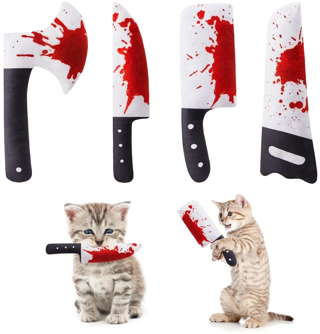 Main image of 4Pcs Cat Toys, Horror Halloween Knife-Shaped Kitten Catnip Crinkly Sound Toys, Indoor Exercise for All Cat Breeds 6.5 Inches