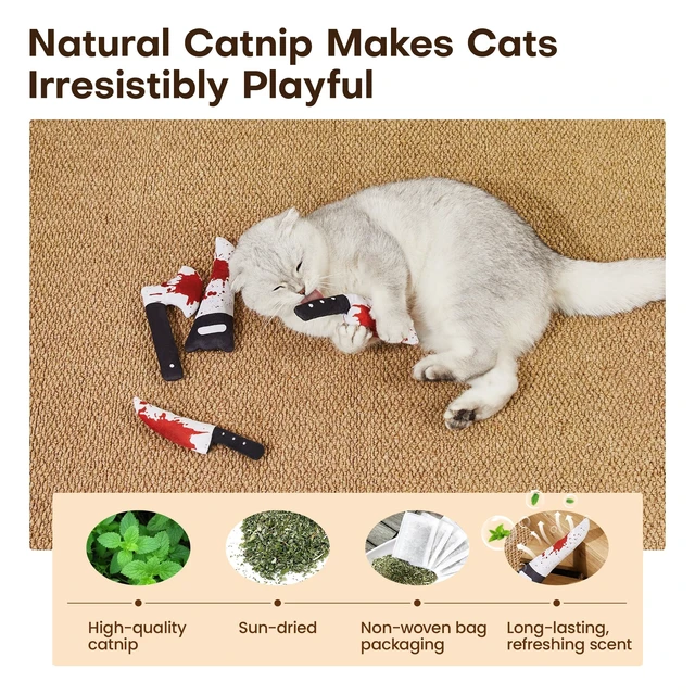 Alt view image 3 of 6 - 4Pcs Cat Toys, Horror Halloween Knife-Shaped Kitten Catnip Crinkly Sound Toys, Indoor Exercise for All Cat Breeds 6.5 Inches